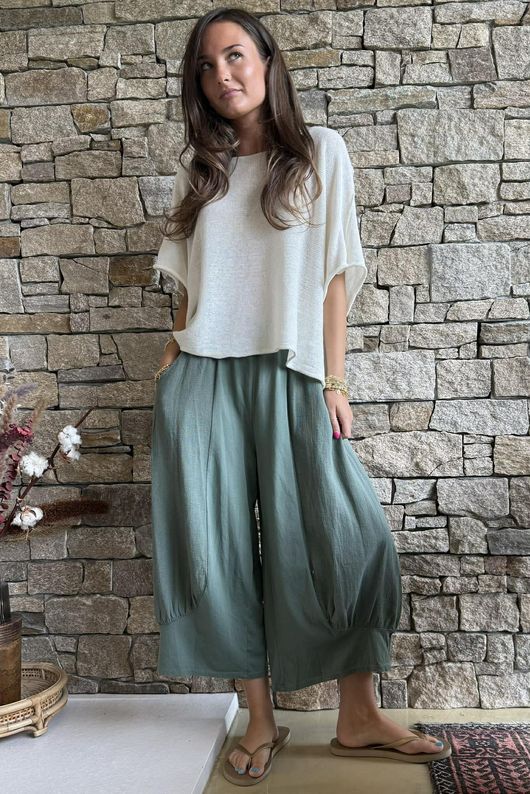 Jo Jo Quirky Hopsack Crop Pant Khaki 
